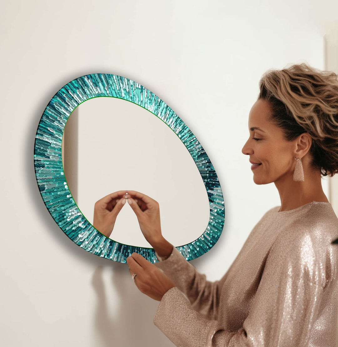 Turquoise Stained Modern Wall Mirror