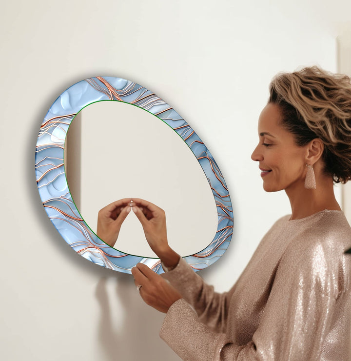 Blue And Copper Oval Modern Wall Mirror