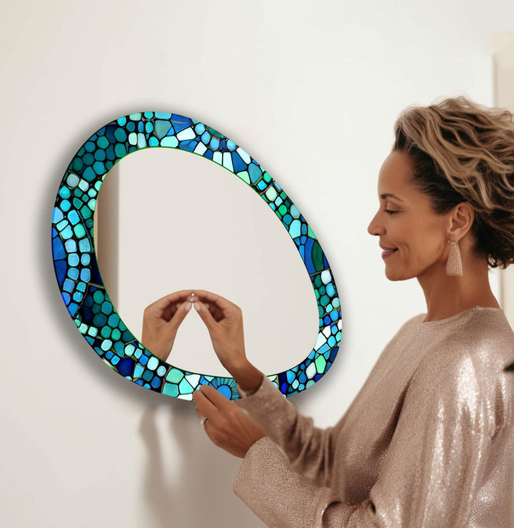 Blue And Green Mosaic Oval Large Wall Mirror