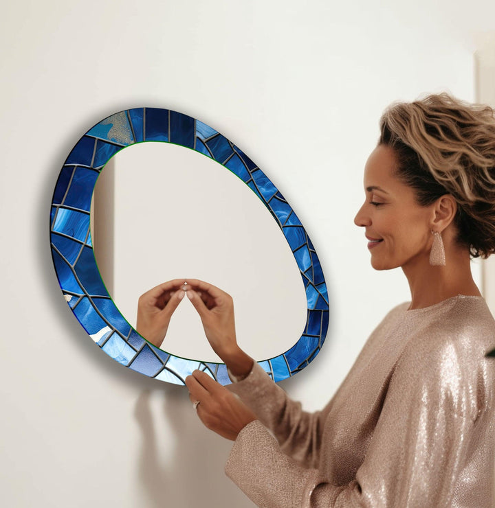 Blue Stained Oval Blue Wall Mirror