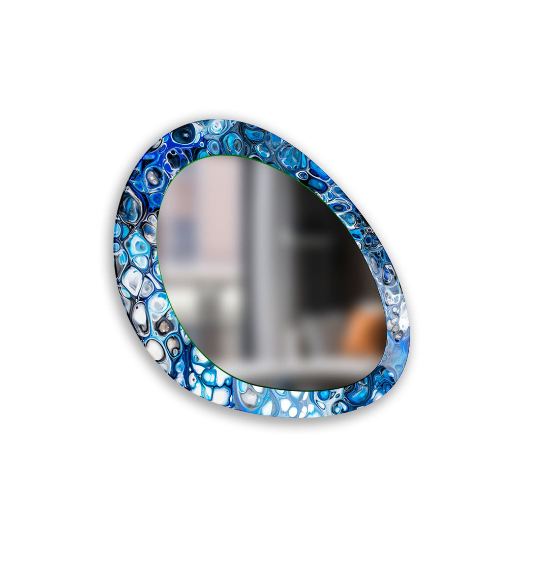 Blue Stained Mirrors Oval Modern Wall Mirror