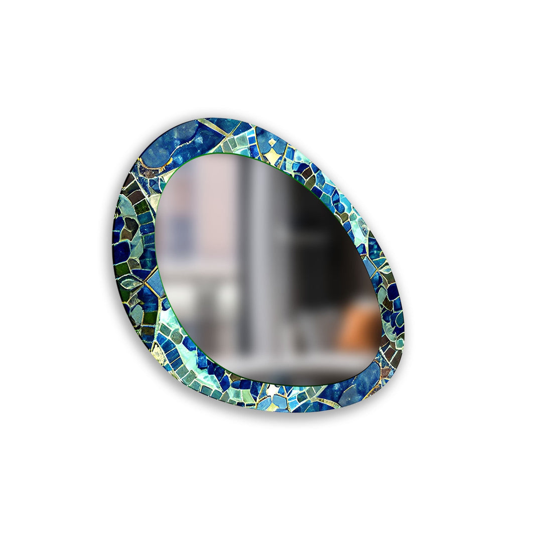 Blue And Green Mosaic Oval Modern Wall Mirror