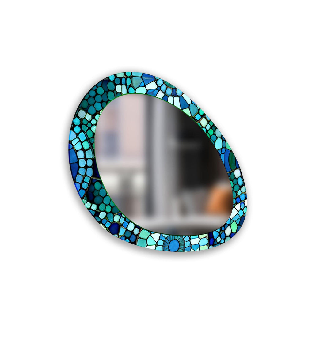 Blue And Green Mosaic Oval Large Wall Mirror