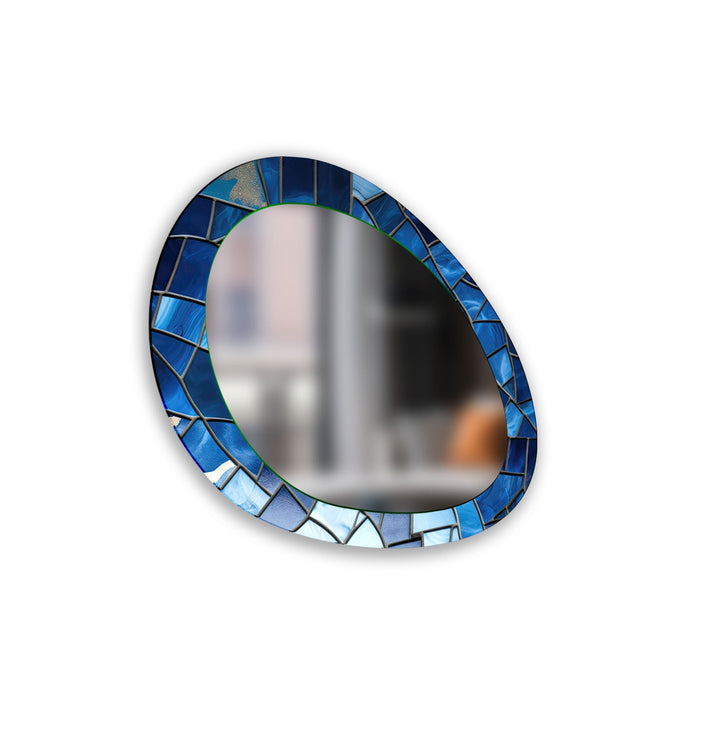 Blue Stained Oval Blue Wall Mirror