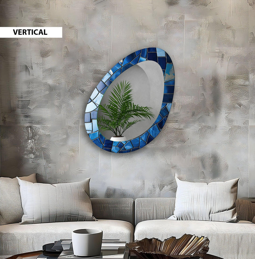 Blue Stained Oval Blue Wall Mirror