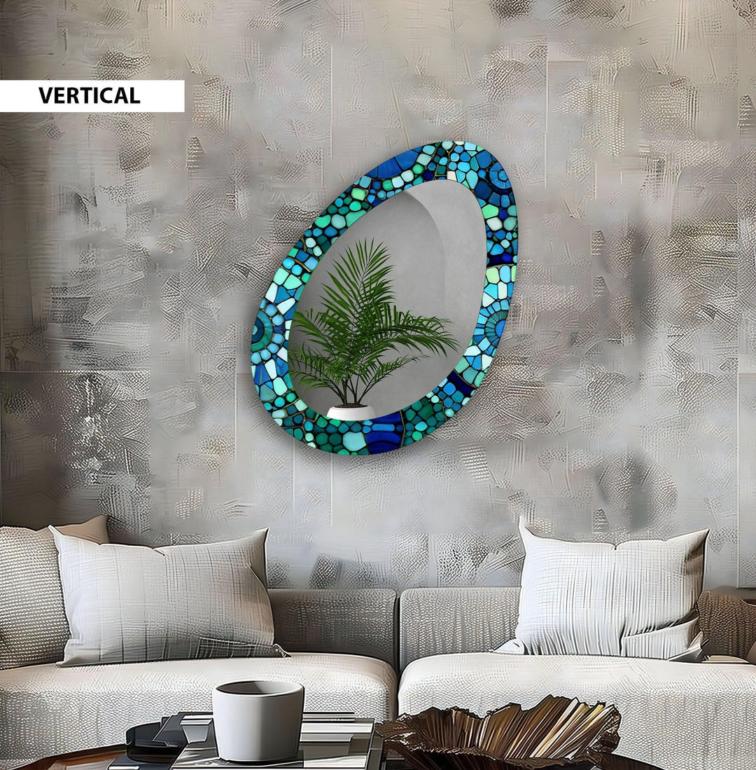 Blue And Green Mosaic Oval Large Wall Mirror