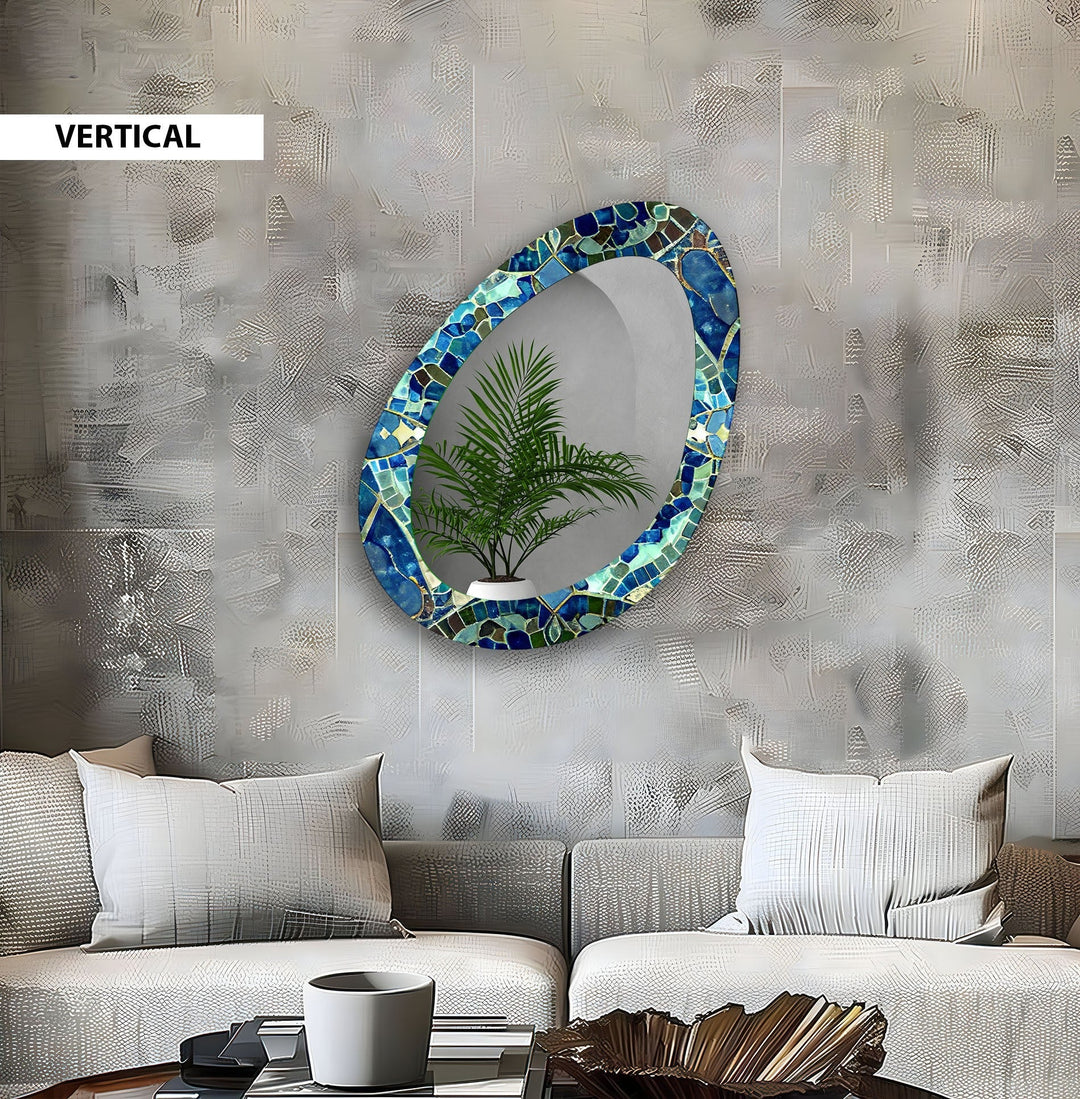 Blue And Green Mosaic Oval Modern Wall Mirror