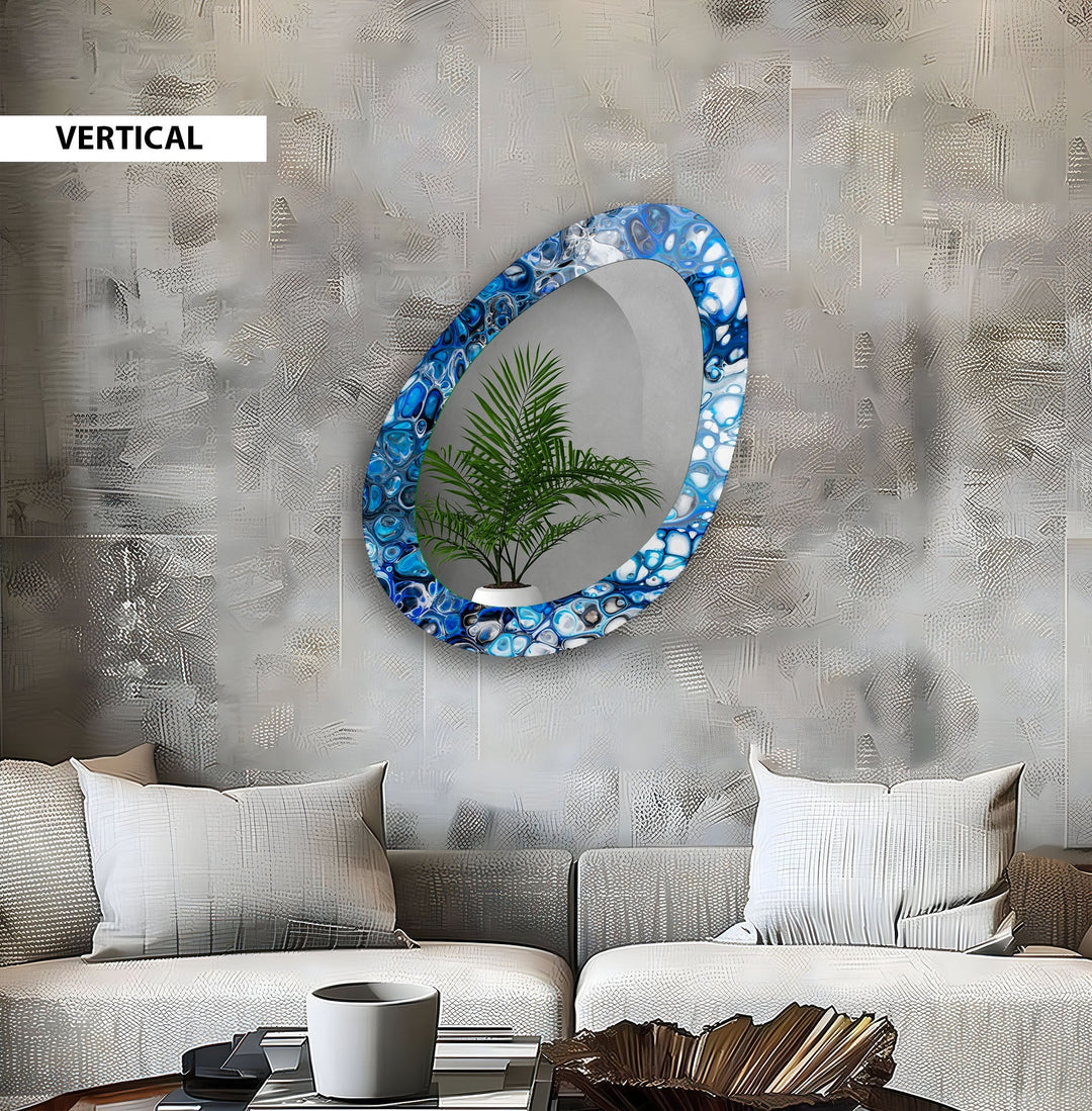 Blue Stained Mirrors Oval Modern Wall Mirror