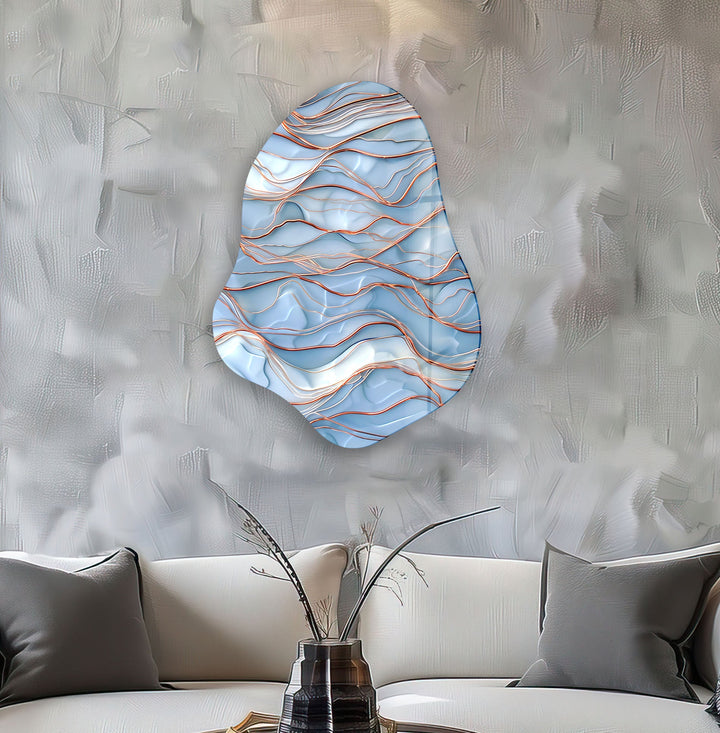 Abstract Blue Waves Irregular Glass Wall Art, glass art painting, glass art for the Wall
