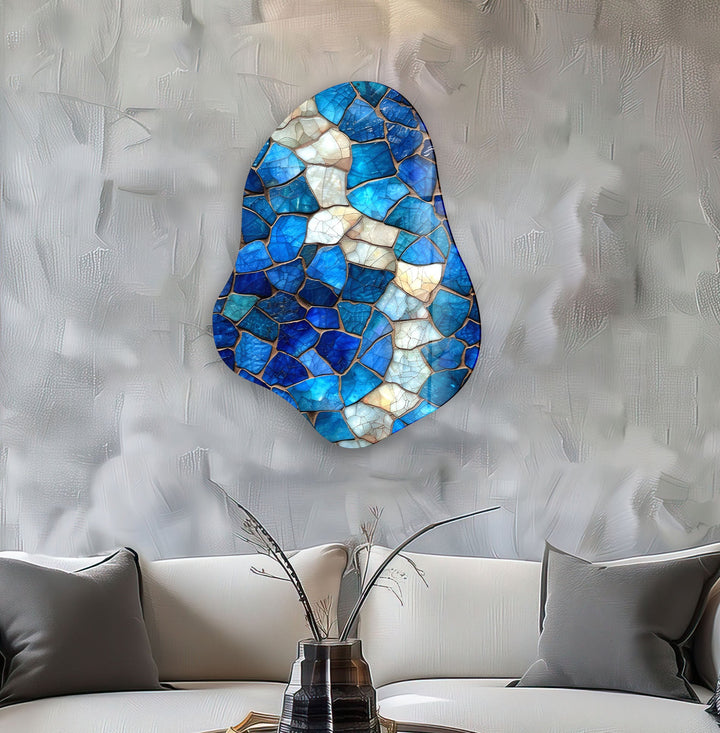 Stylish Blue Stained Glass Wall Art, large glass photo prints, glass wall photos
