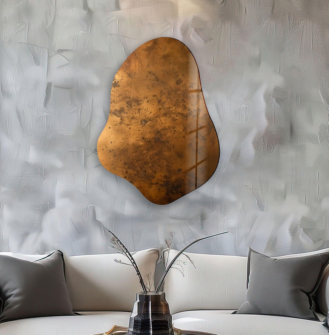 Copper Color Print Abstract Glass Wall Art, glass art painting, glass art for the Wall
