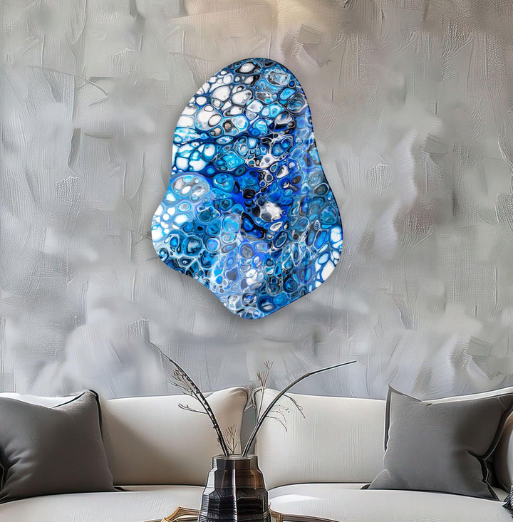 Abstract Blue Watercolor Irregular Glass Wall Art, glass image printing, glass prints from photos
