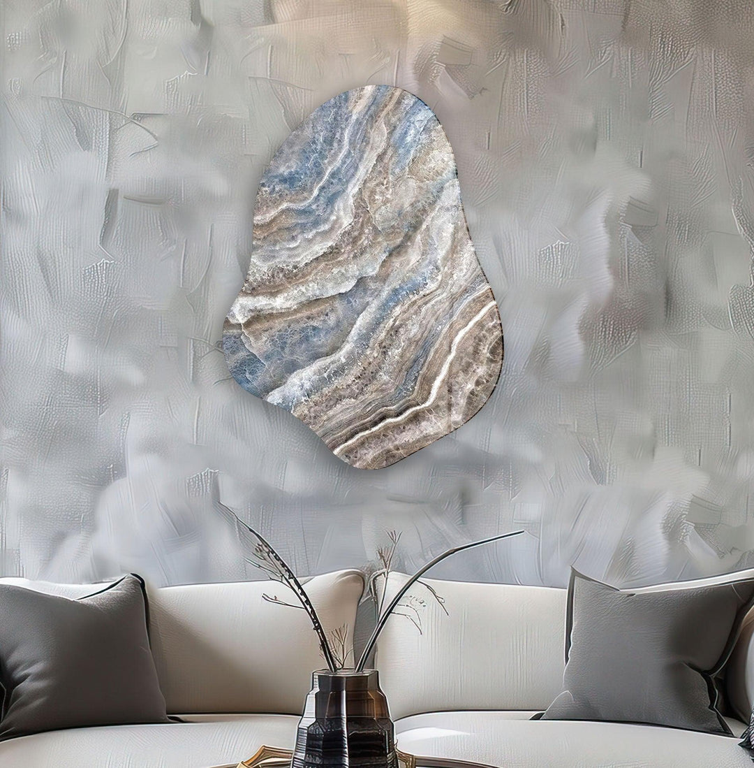 Beige & Blue Marble Irregular Glass Wall Art, large glass photo prints, glass wall photos
