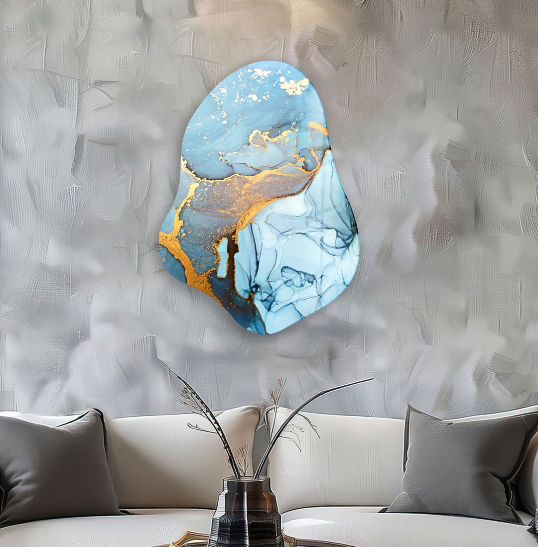 Stylish Blue Alcohol Ink Glass Wall Art, glass photo prints, glass picture prints
