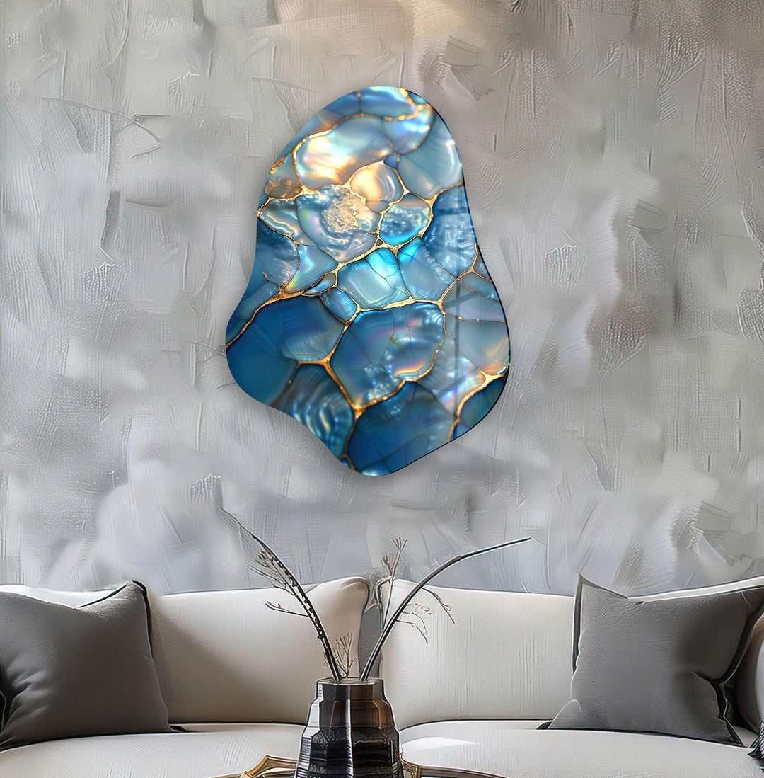 Stylish Blue Abstract Irregular Glass Wall Art, glass photo prints, glass picture prints
