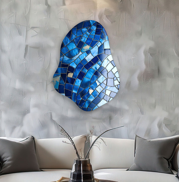 Navy Blue Mosaic Stylish Glass Wall Art, glass pictures for Wall, glass prints wall art
