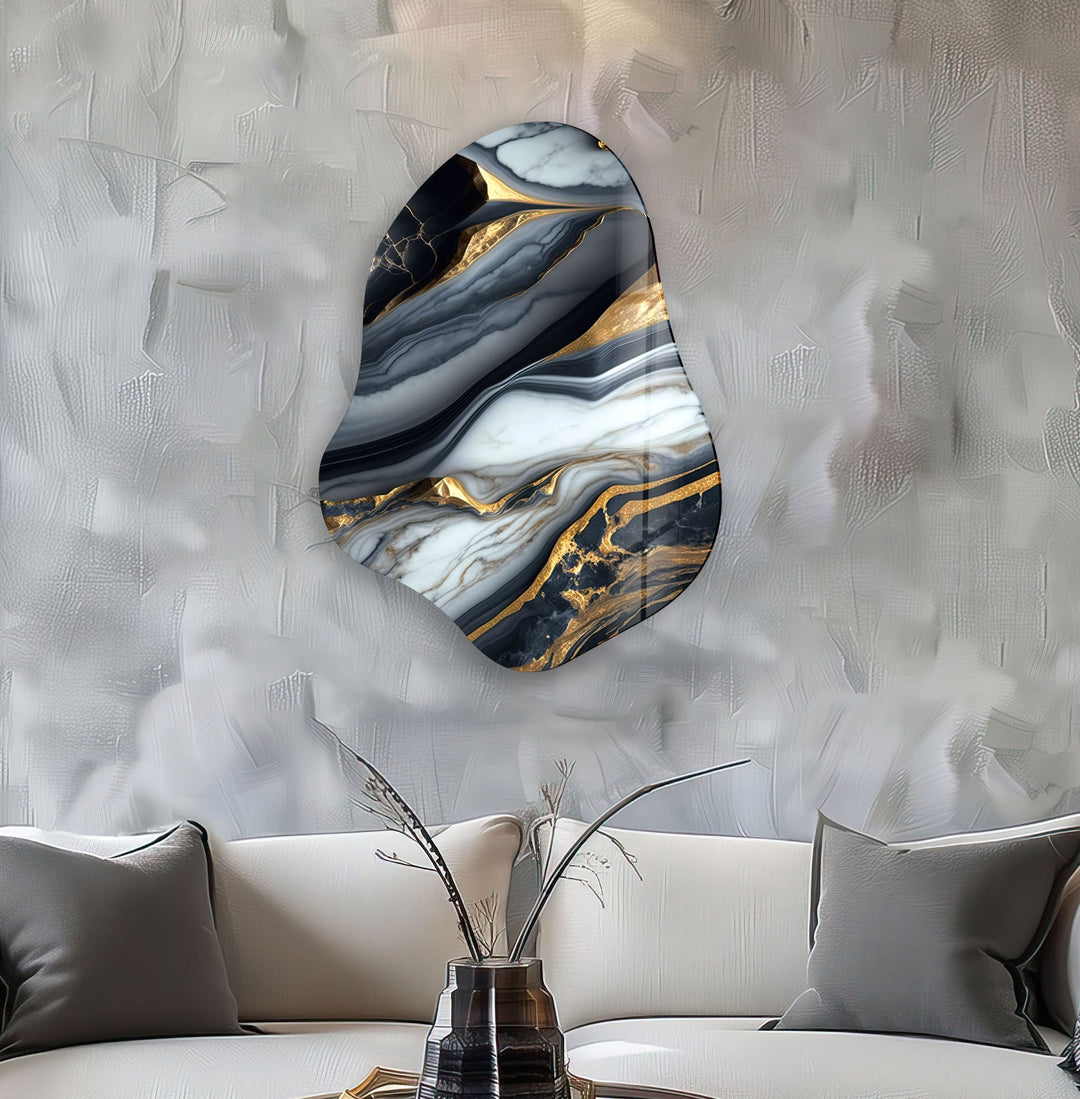 Gray & Gold Marble Irregular Glass Wall Art, glass image printing, glass prints from photos
