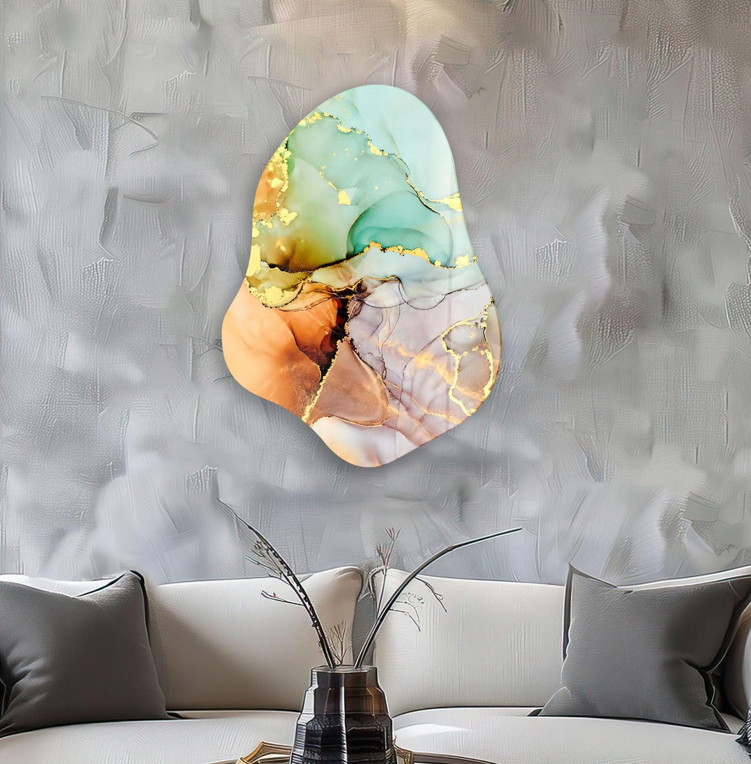 Turquoise Alcohol Ink Stylish Glass Wall Art, custom glass pictures, glass art prints
