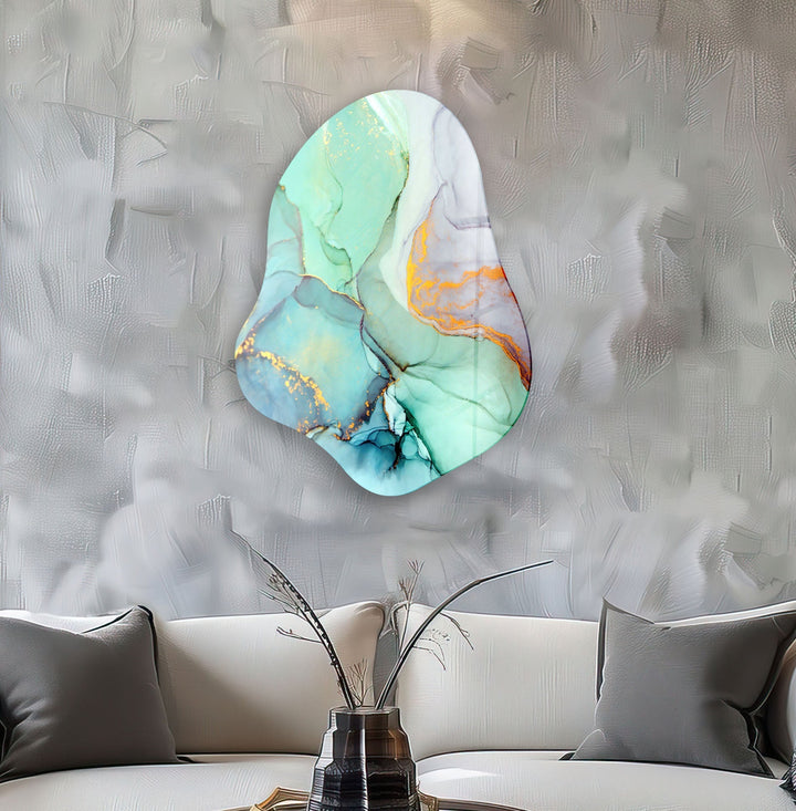 Stylish Turquoise Watercolor Glass Wall Art, custom glass photo prints, large glass prints
