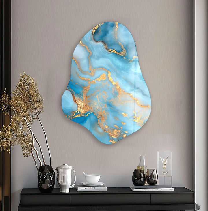 Stylish Blue Marble Irregular Glass Wall Art, print on glass, glass printed photos

