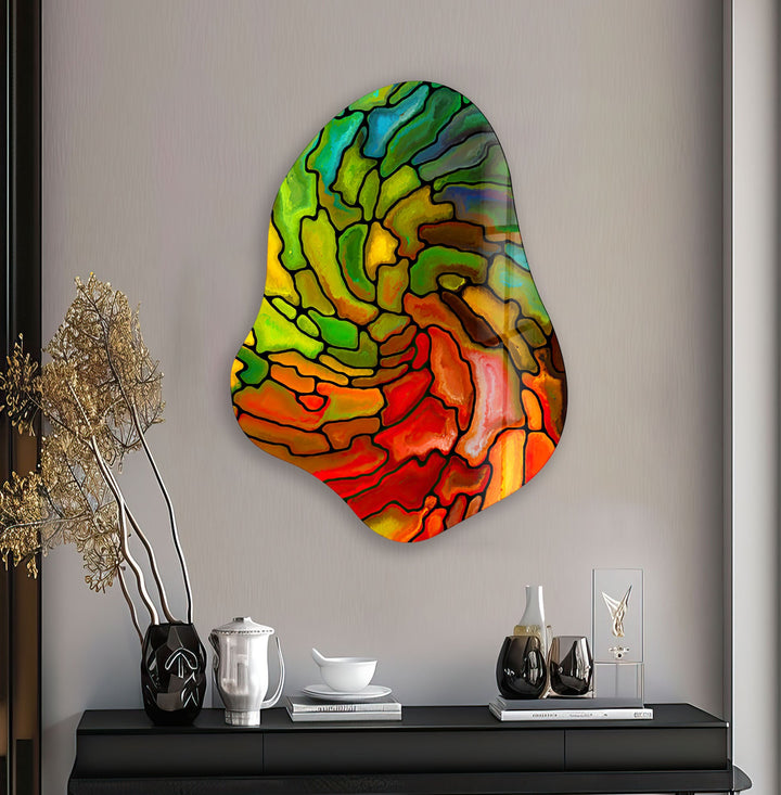 Stylish Red & Green Stained Glass Wall Art, custom glass pictures, glass art prints
