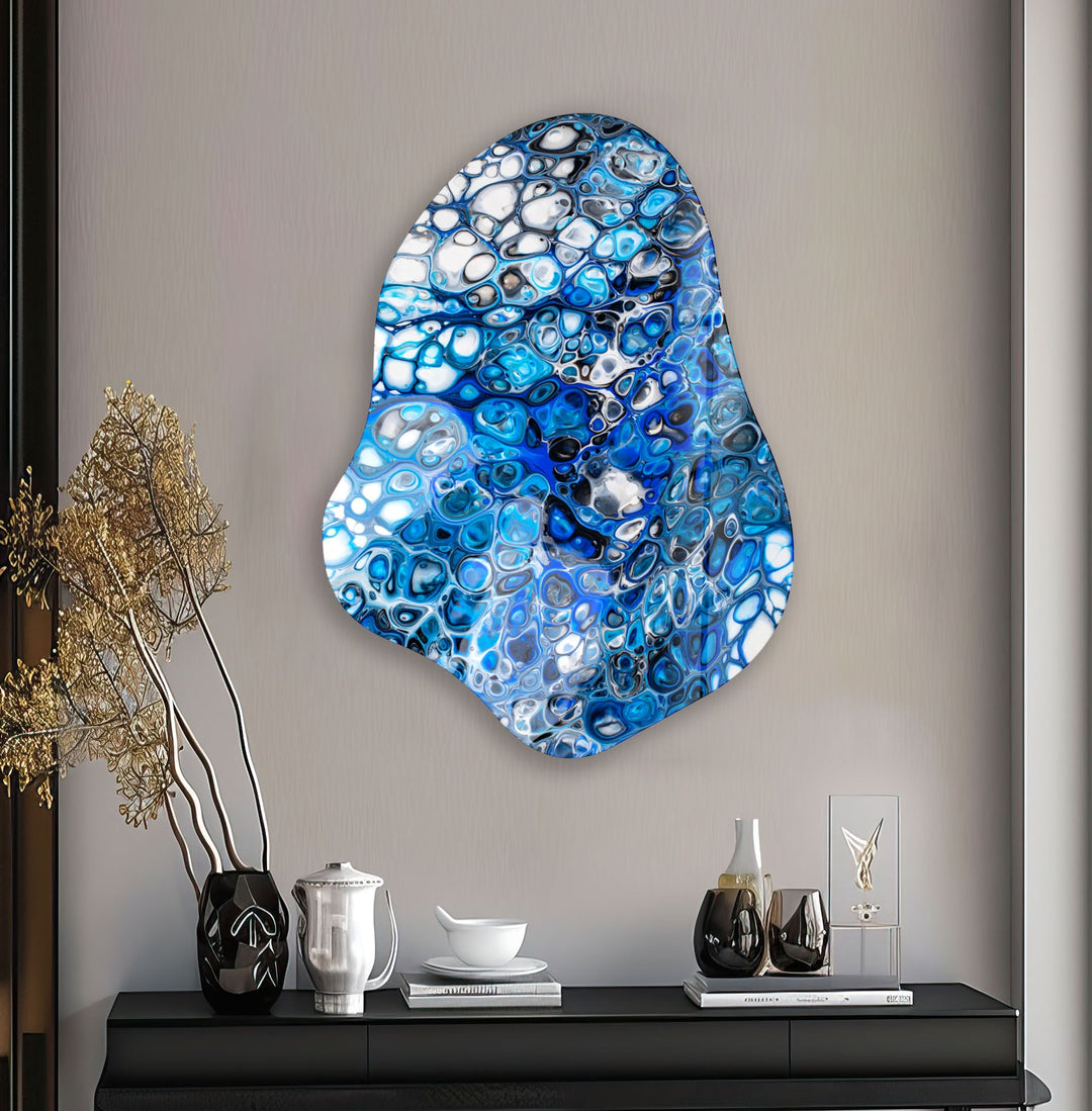 Abstract Blue Watercolor Irregular Glass Wall Art, glass art painting, glass art for the Wall
