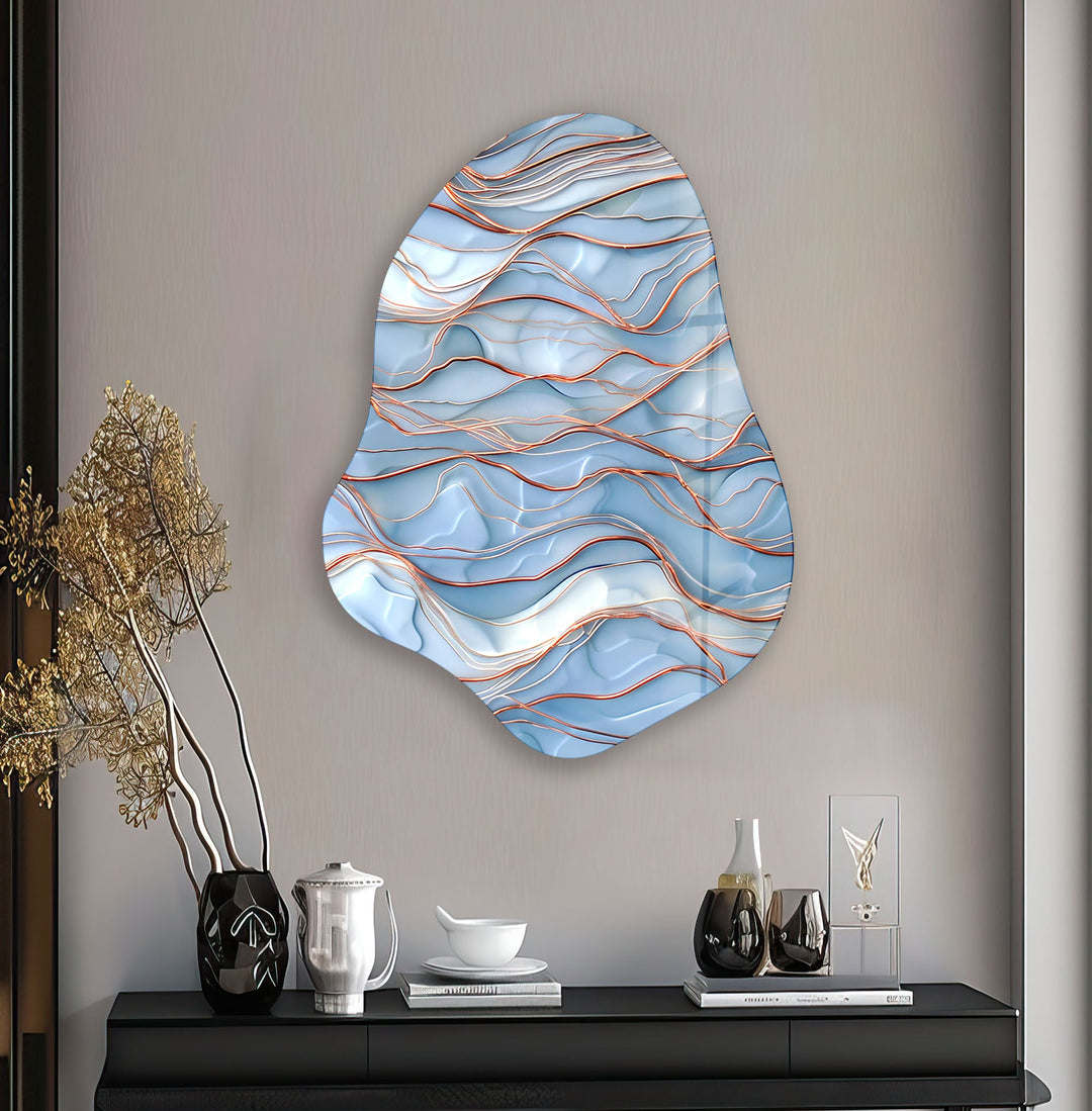 Abstract Blue Waves Irregular Glass Wall Art, Glass Printing Wall Art, Print photos on glass
