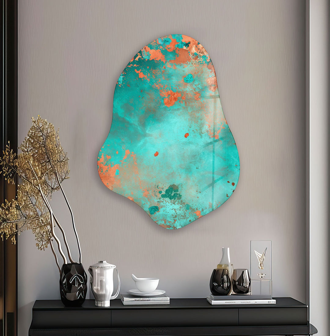 Turquoise Abstarct Decorative Glass Wall Art, large glass photo prints, glass wall photos
