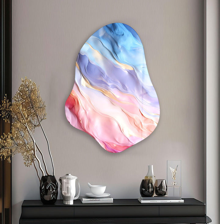 Abstract Pink Irregular Glass Wall Art, Glass Printing Wall Art, Print photos on glass
