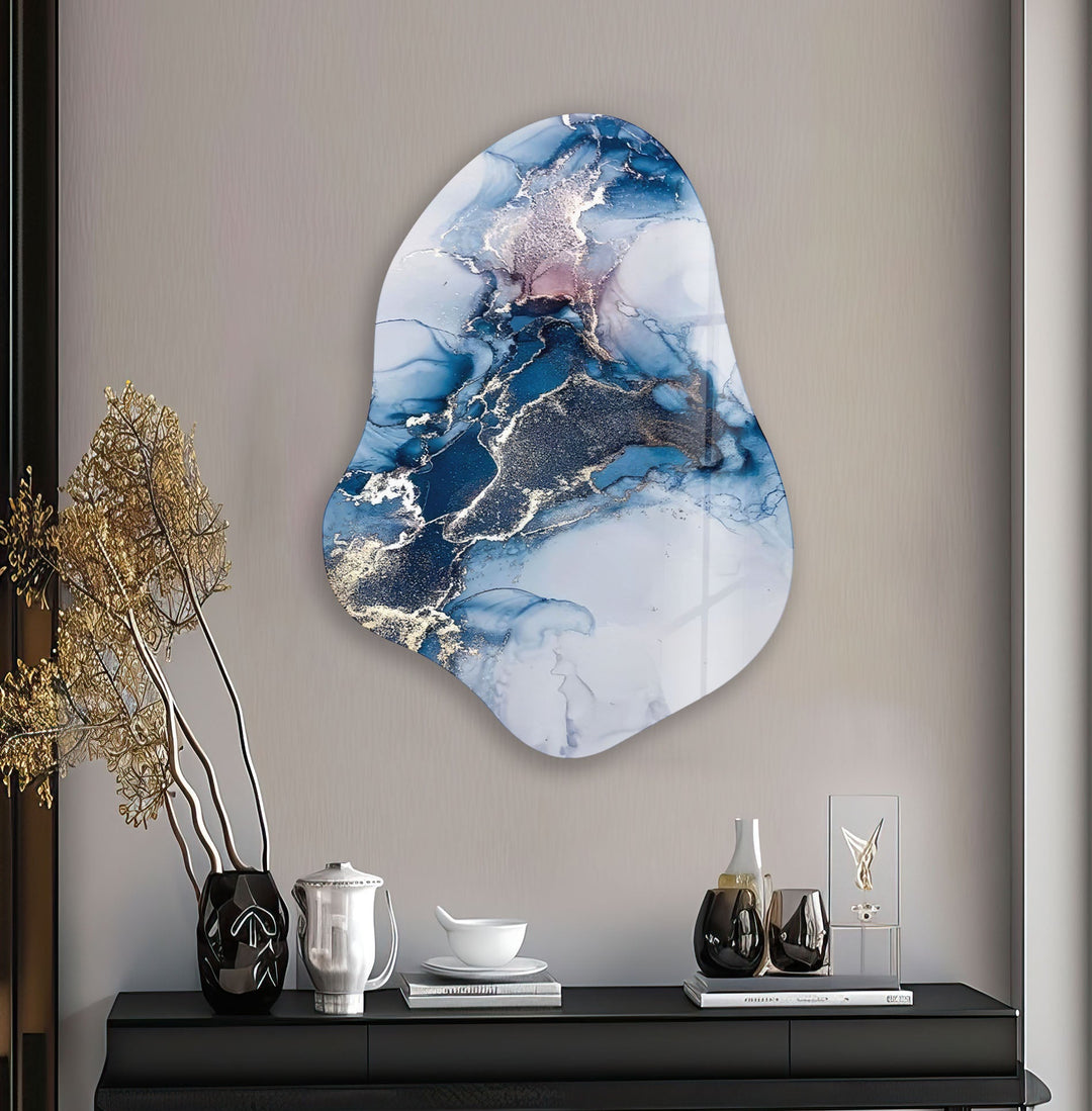 Dark Blue Alcohol Ink Modern Glass Wall Art, print on glass, glass printed photos

