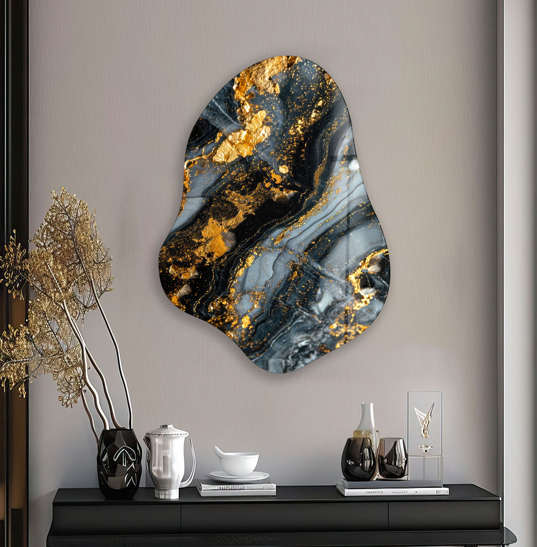 Gold & Gray Marble Irregular Glass Wall Art, print picture on glass, Tempered Glass Wall Art
