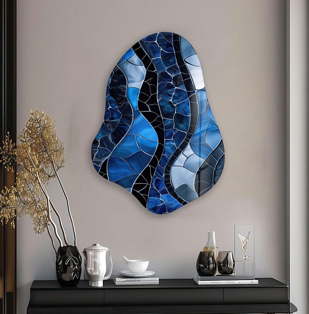 Stained Blue Decorative Glass Wall Art, print picture on glass, Tempered Glass Wall Art
