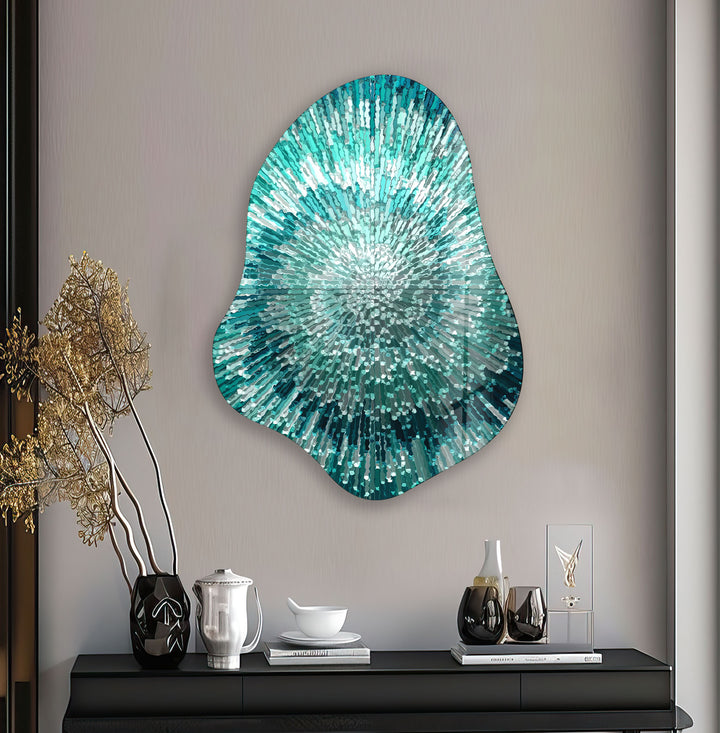 Abstract Turquoise Helix Glass Wall Art, glass pictures for Wall, glass prints wall art
