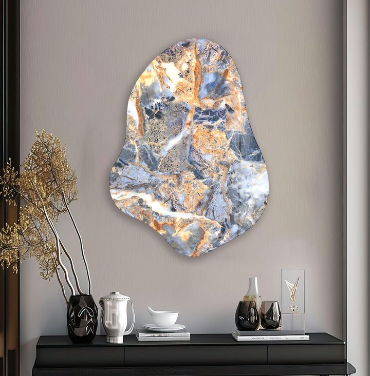 Marble Pattern Blue Irregular Glass Wall Art, large glass photo prints, glass wall photos
