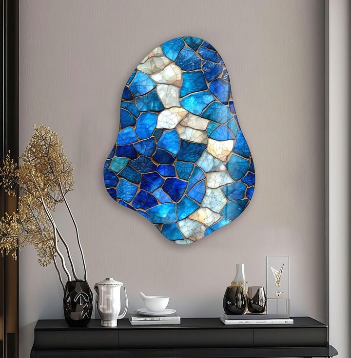 Stylish Blue Stained Glass Wall Art, glass pictures for Wall, glass prints wall art
