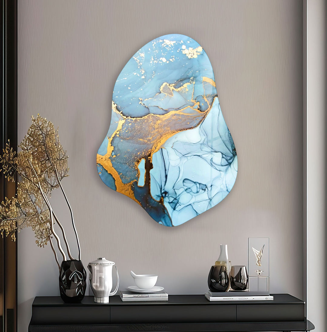 Stylish Blue Alcohol Ink Glass Wall Art, glass art painting, glass art for the Wall
