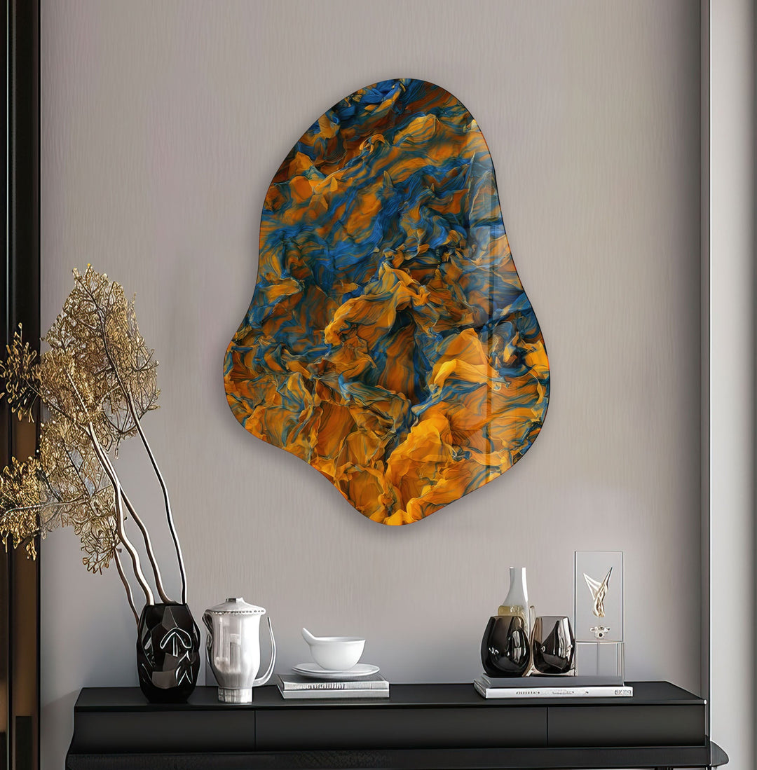 Orange Marbled Decorative Glass Wall Art, print on glass, glass printed photos
