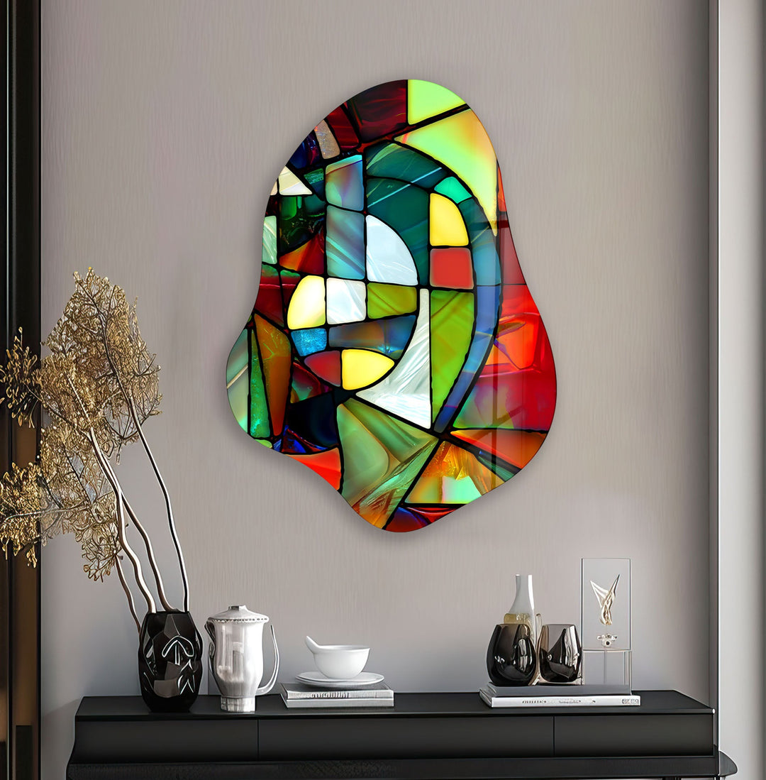 Stylish Red Stained Glass Wall Art, print picture on glass, Tempered Glass Wall Art

