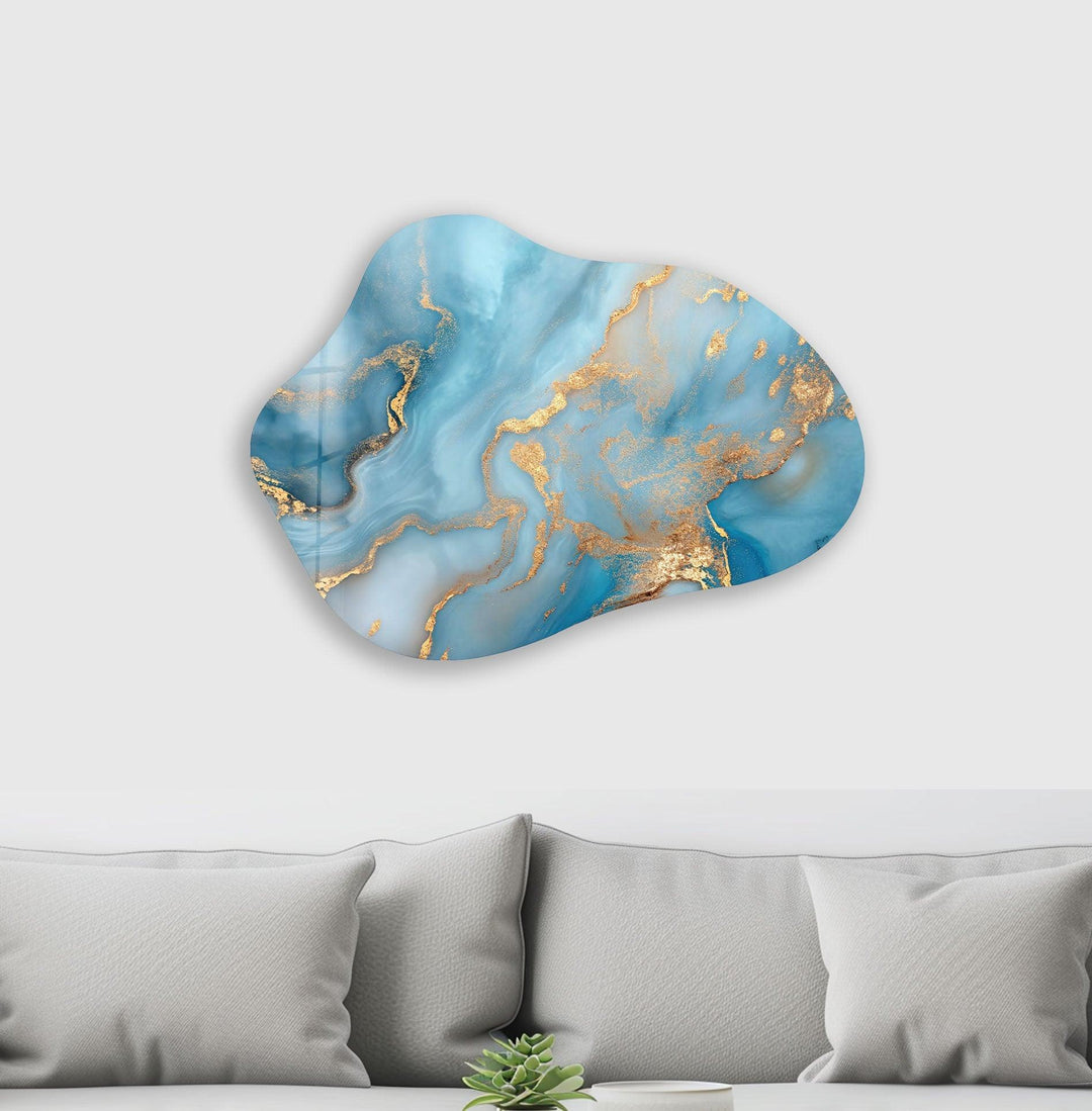 Stylish Blue Marble Irregular Glass Wall Art, glass pictures for Wall, glass prints wall art
