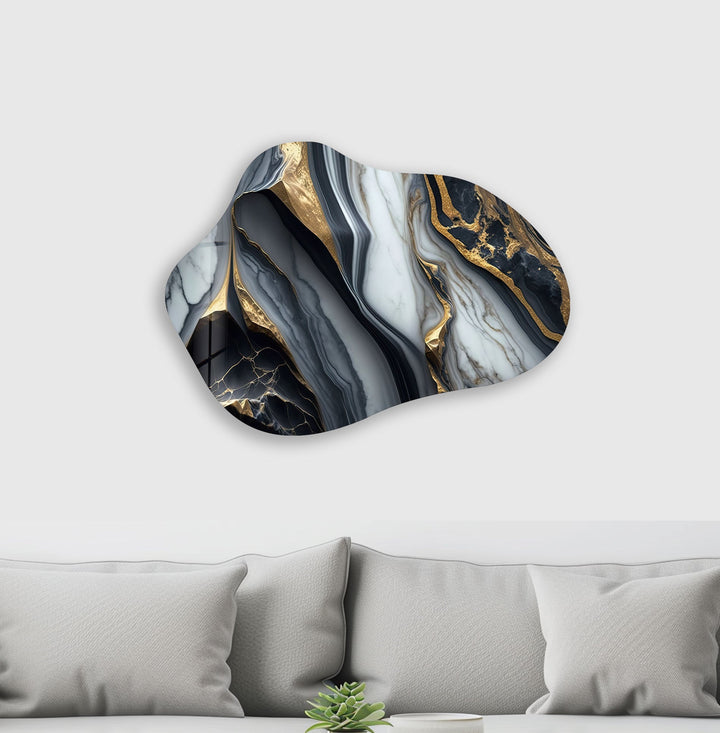 Gray & Gold Marble Irregular Glass Wall Art, glass art painting, glass art for the Wall
