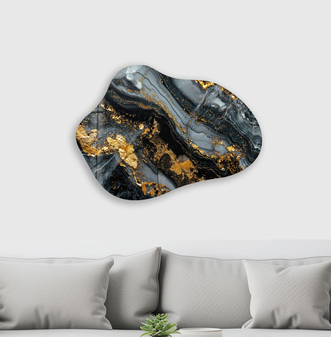 Gold & Gray Marble Irregular Glass Wall Art, glass art painting, glass art for the Wall
