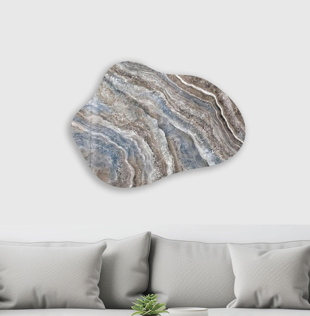 Beige & Blue Marble Irregular Glass Wall Art, photo print on glass, prints on glass wall art
