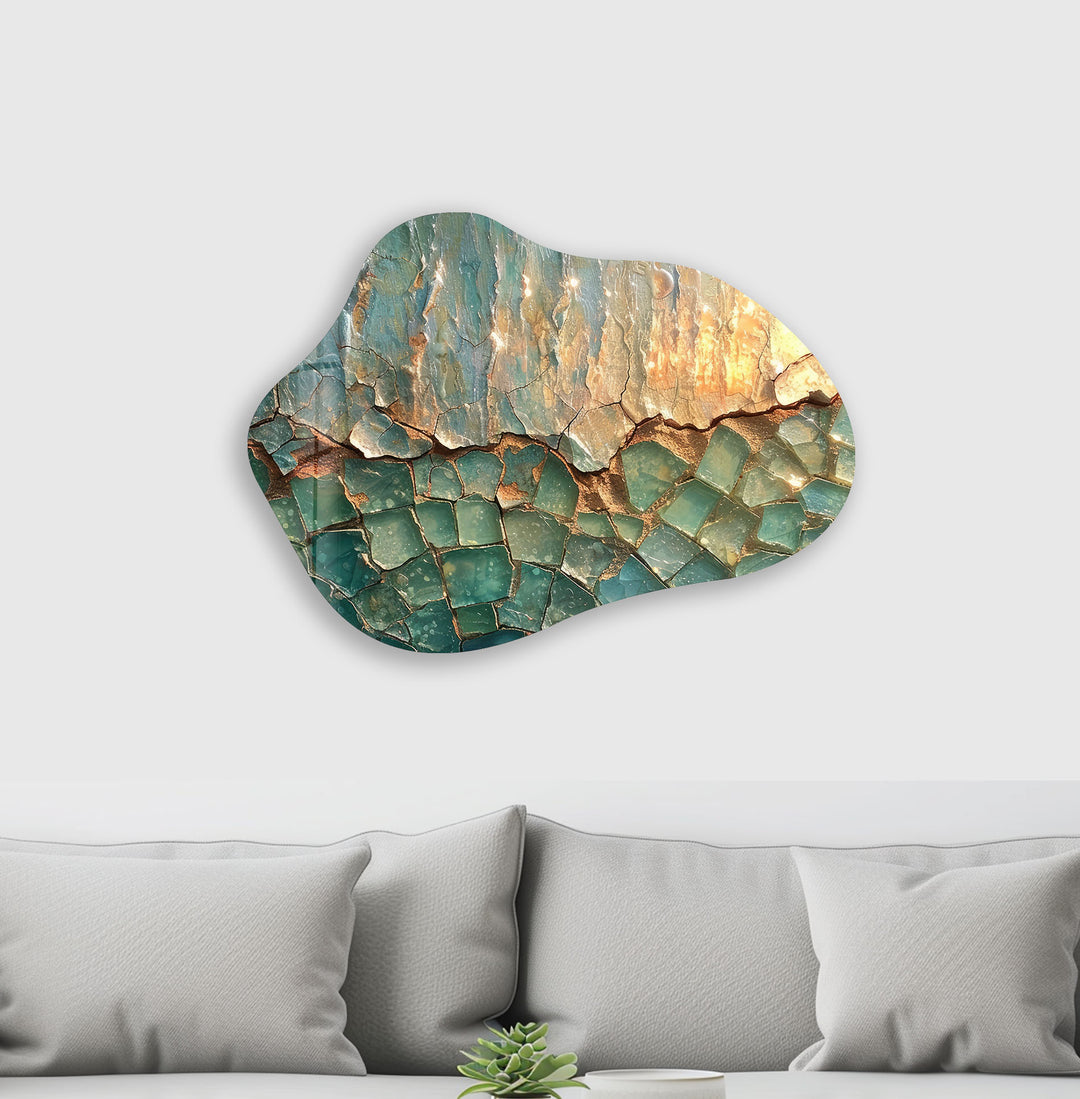 Modern Green Oil Painting Glass Wall Art, photo print on glass, prints on glass wall art
