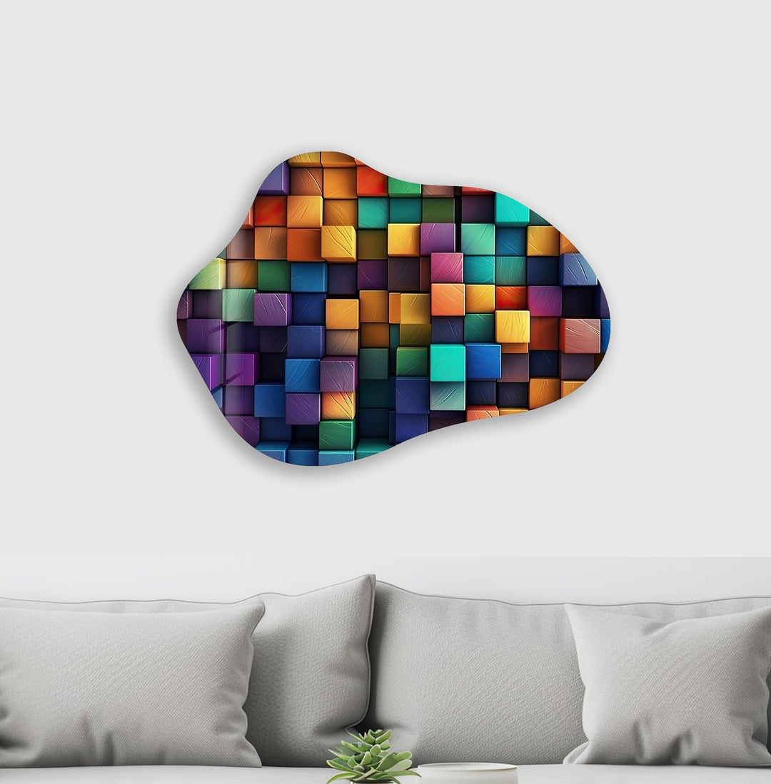 Modern Colorful Cubes Irregular Glass Wall Art, print picture on glass, Tempered Glass Wall Art
