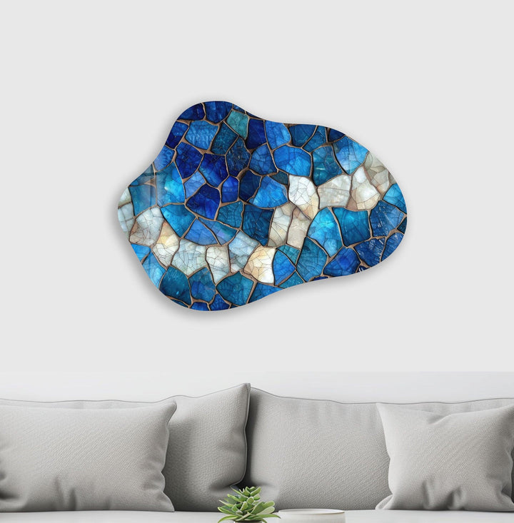 Stylish Blue Stained Glass Wall Art, photo print on glass, prints on glass wall art
