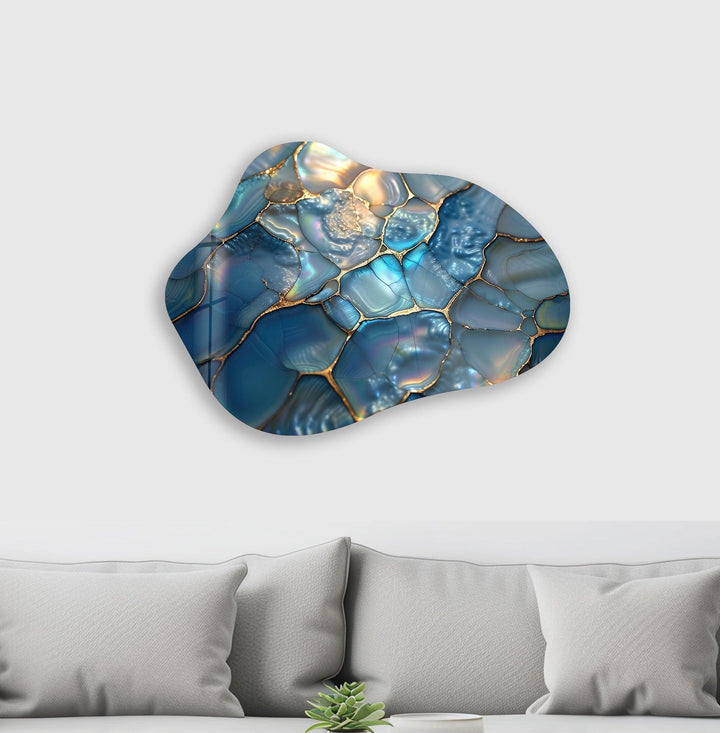 Stylish Blue Abstract Irregular Glass Wall Art, glass image printing, glass prints from photos
