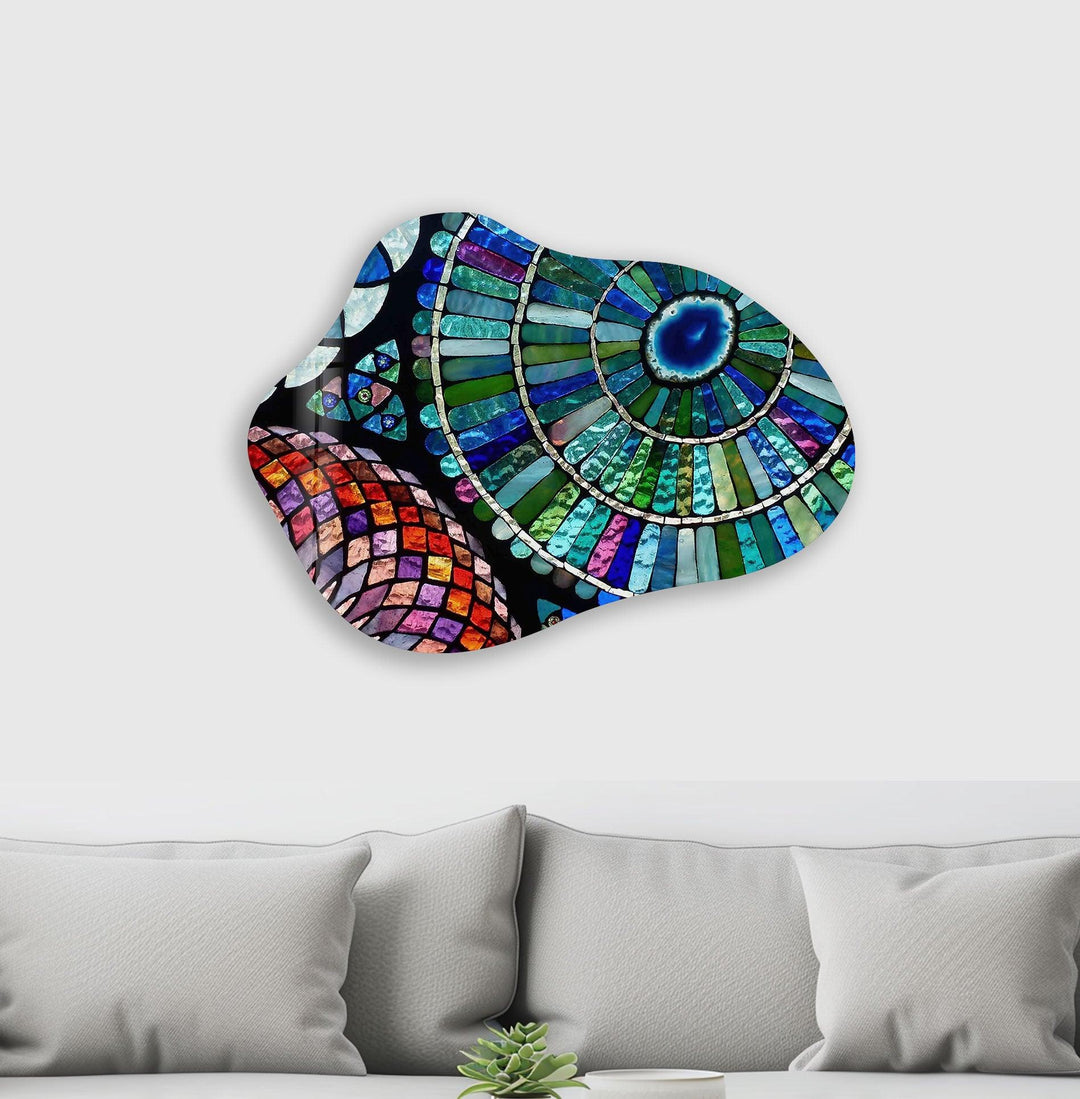 Blue Mosaic Stylish Glass Wall Art, print picture on glass, Tempered Glass Wall Art

