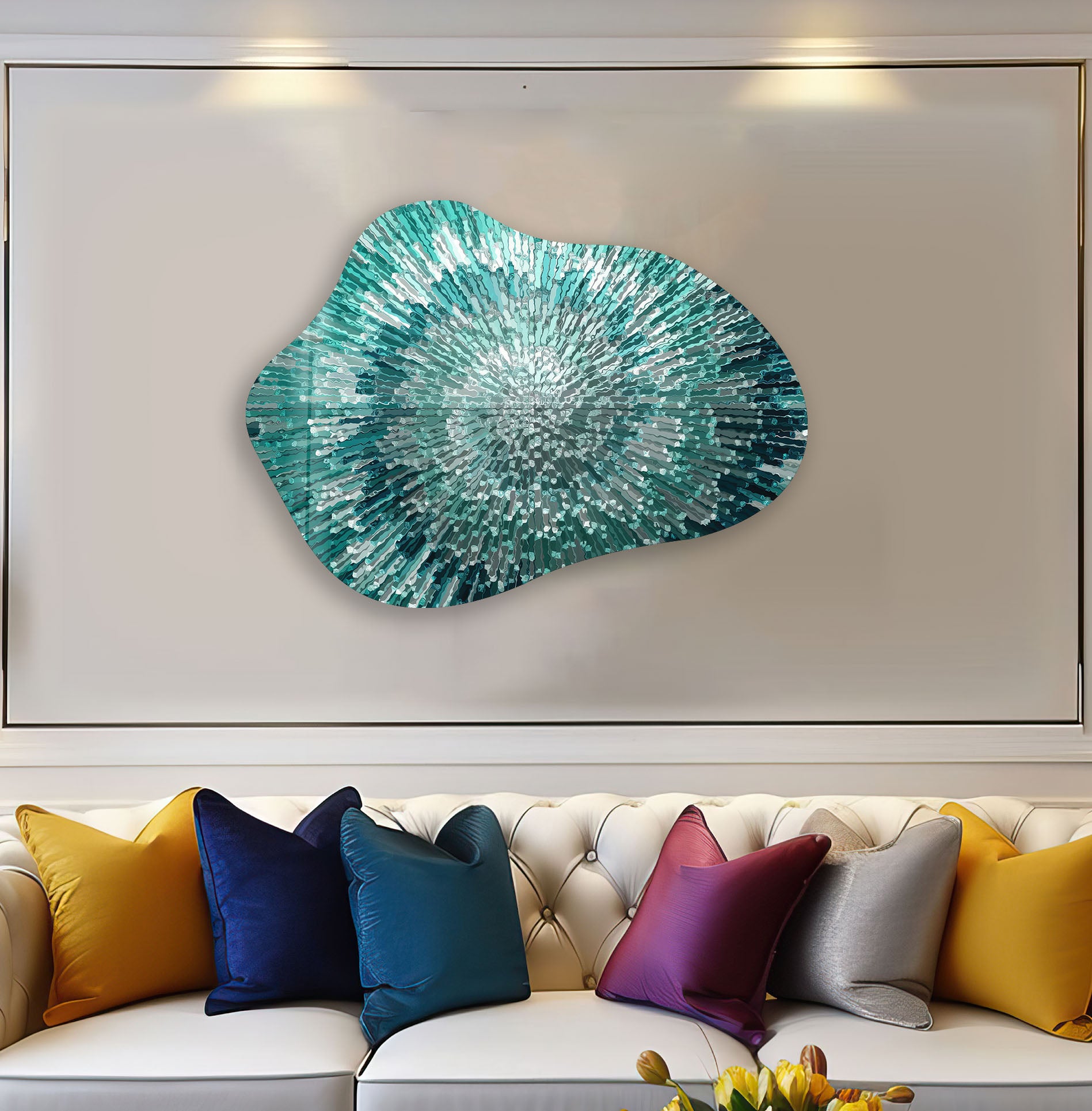 Abstract Turquoise Helix Glass Wall Art, print on glass, glass printed photos

