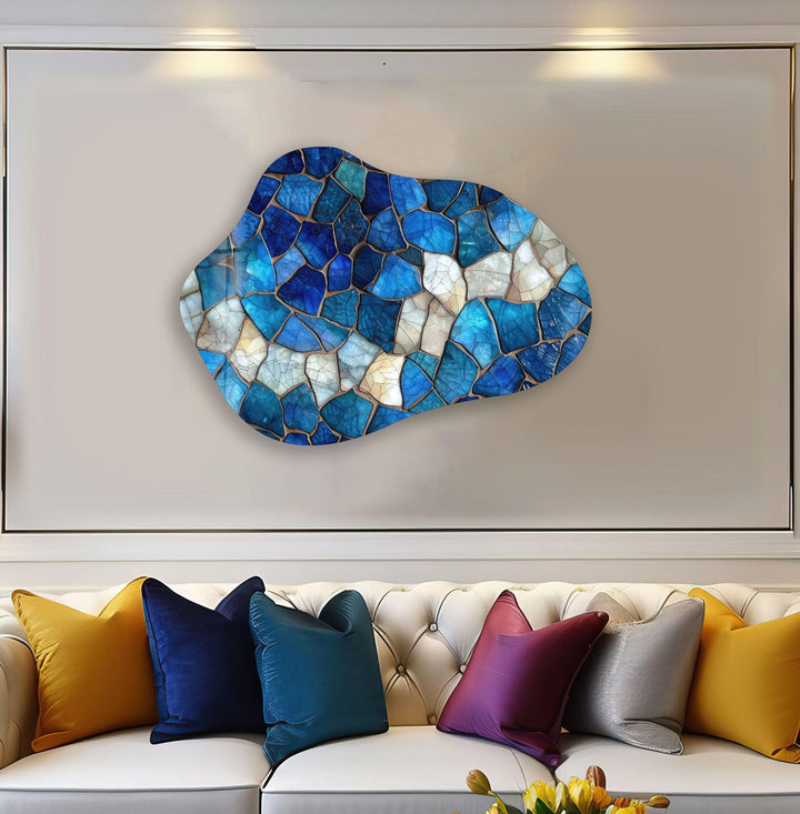 Stylish Blue Stained Glass Wall Art, print on glass, glass printed photos

