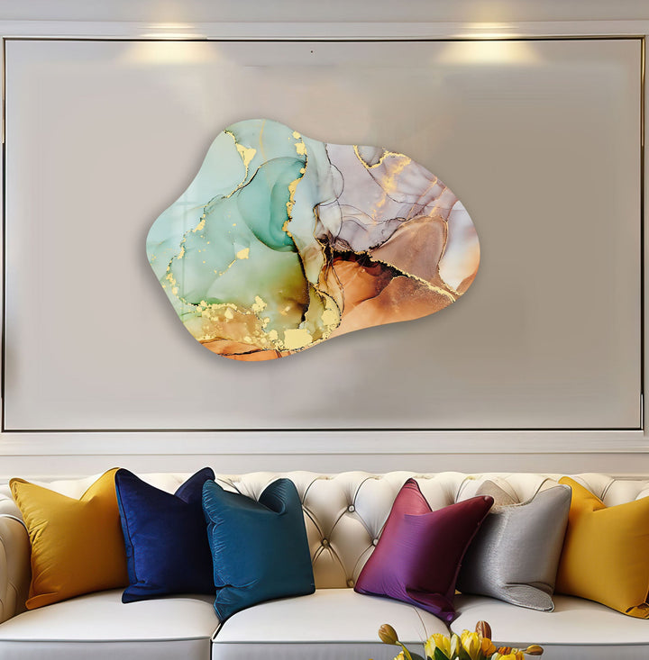 Turquoise Alcohol Ink Stylish Glass Wall Art, photo print on glass, prints on glass wall art
